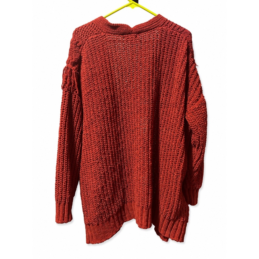 Margeaux & Ellie Rust Orange Fringe Cable Knit Chenille Cardigan Sweater XL - Picture 3 of 5